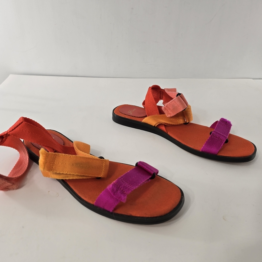 J Crew Gretchen Colorblock Strappy Sandals Webbed Web Strap Flat Shoes Size 10.5 - Picture 5 of 11